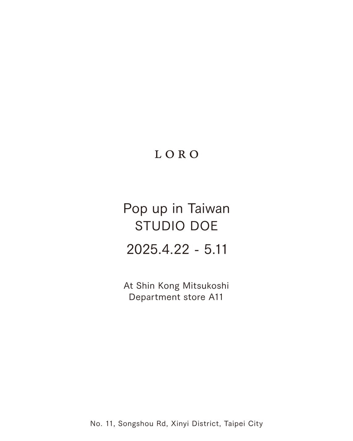 LORO 台湾POPUPのお知らせ